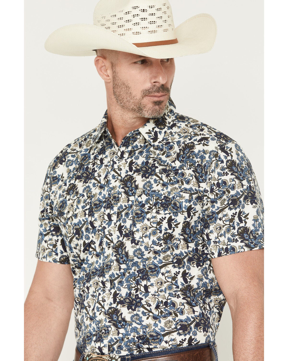 Image #2 - Gibson Trading Co Men's Floral Fever Short Sleeve Snap Western Shirt, Ivory, hi-res