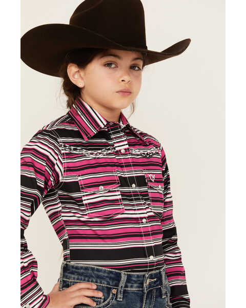 Image #2 - Cowgirl Hardware Girls' Beach Serape Striped Long Sleeve Snap Western Shirt , Hot Pink, hi-res