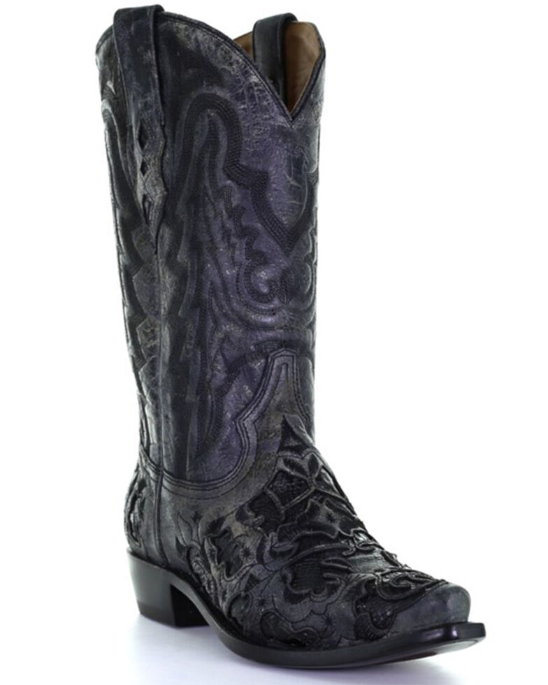 Corral Men's Black Embroidery Western Boots - Snip Toe, Black, hi-res
