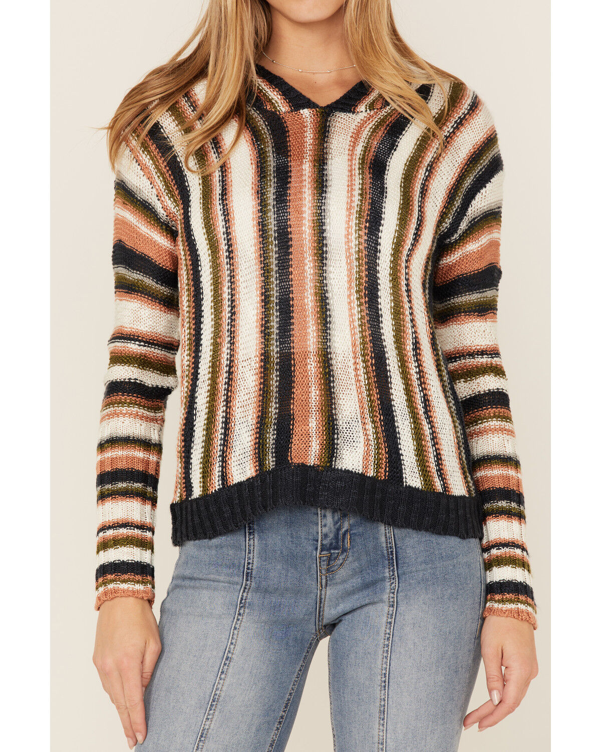 Image #3 - Panhandle Women's Striped Boho Hooded Sweater, Cream, hi-res