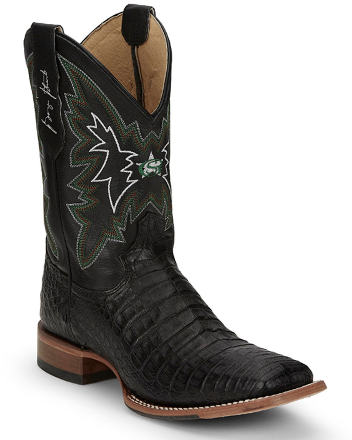 Justin Men's Haggard Exotic Caiman Western Boots - Broad Square Toe, Black, hi-res