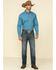 Tuf Cooper Men's Stretch Poplin Geo Print Long Sleeve Western Shirt , Blue, hi-res