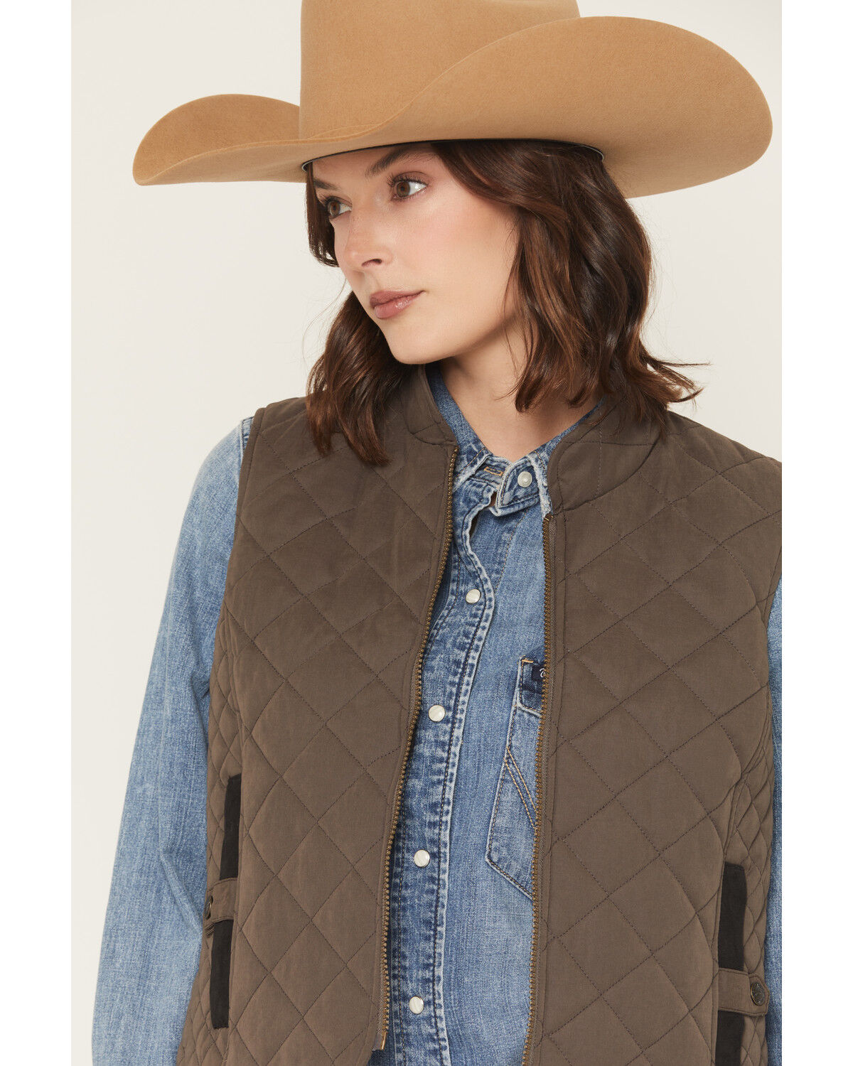 Image #2 - Outback Trading Co Women's Quilted Riding Vest, Brown, hi-res