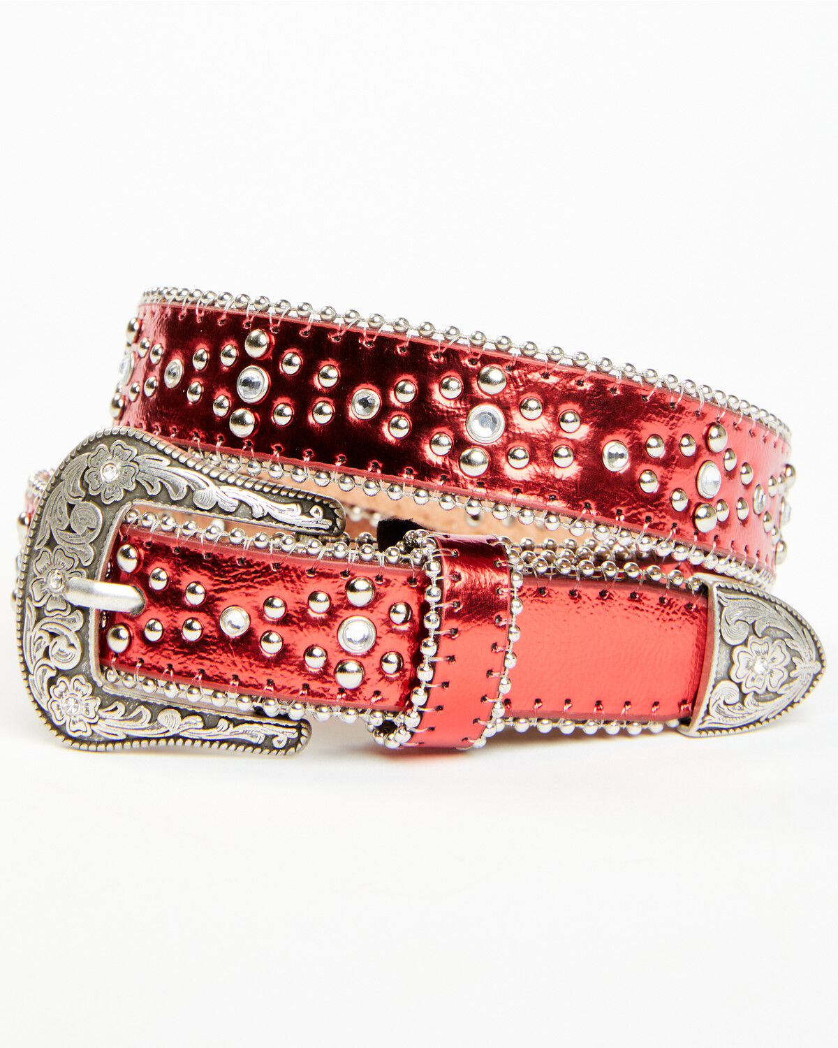 Image #1 - Shyanne Girl's Metallic Crystal Stone Belt, Red, hi-res