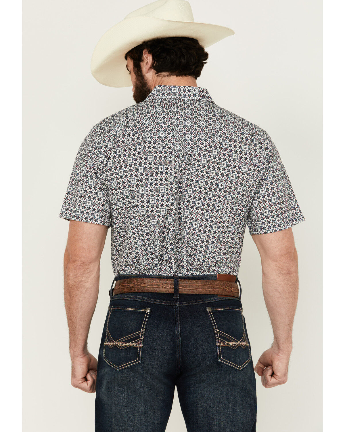 Image #4 - Gibson Men's Haven Geo Print Short Sleeve Snap Western Shirt, White, hi-res