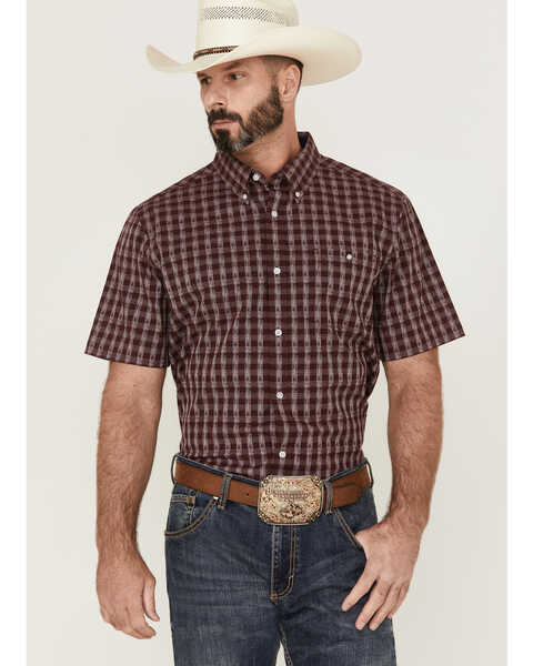 RANK 45® Men's Pick Up Small Plaid Print Short Sleeve Button-Down Western Shirt  , Blue, hi-res