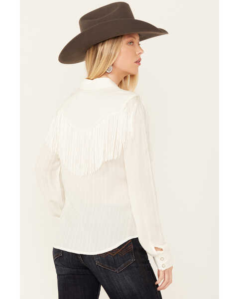 Idyllwind Women's Etta Fringe Western Yoke Long Sleeve Snap Shirt , White, hi-res