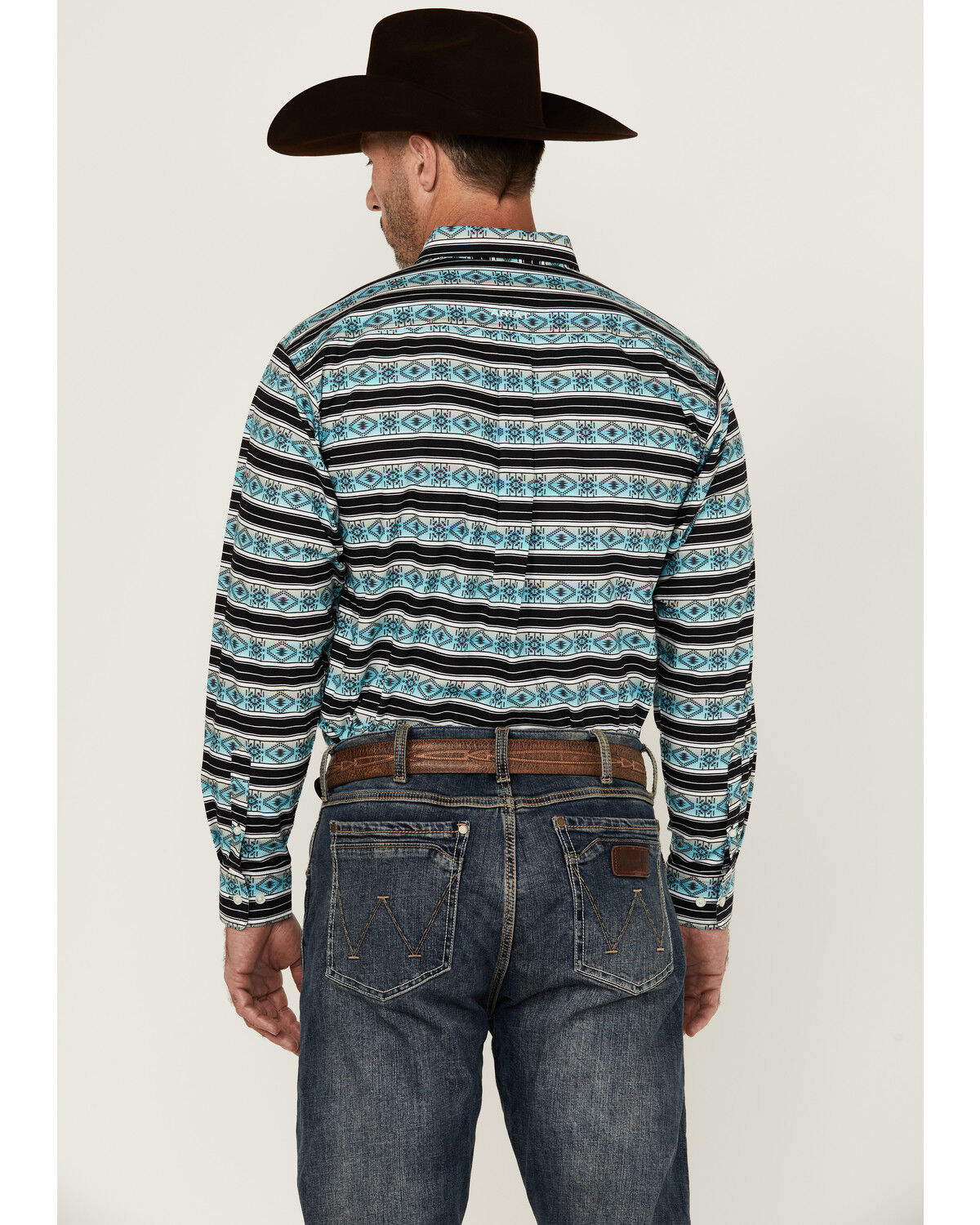Image #4 - Ariat Men's Team Osborne Southwestern Striped Long Sleeve Button-Down Western Shirt, Turquoise, hi-res
