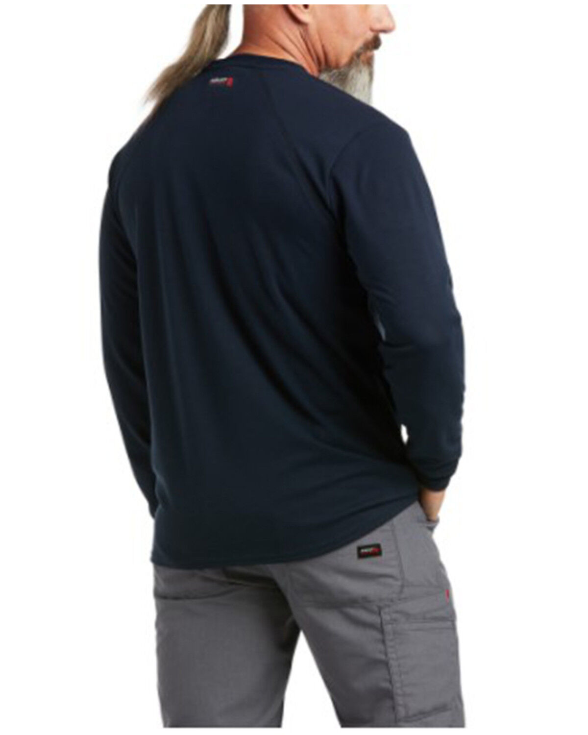 Image #2 - Ariat Men's FR Max Protect Baselayer Long Sleeve Work Pocket T-Shirt, Navy, hi-res