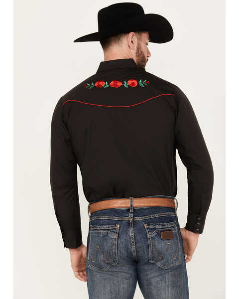 Ely Walker Men's Rose Embroidered Long Sleeve Snap Western Shirt , Black, hi-res