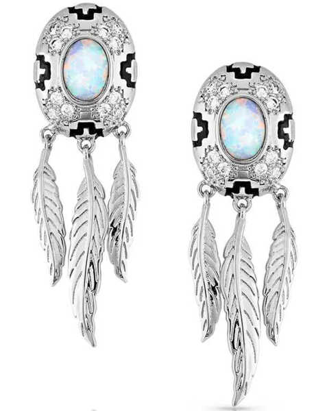 Image #1 - Montana Silversmiths Women's Divine Touch Opal Earrings, Silver, hi-res