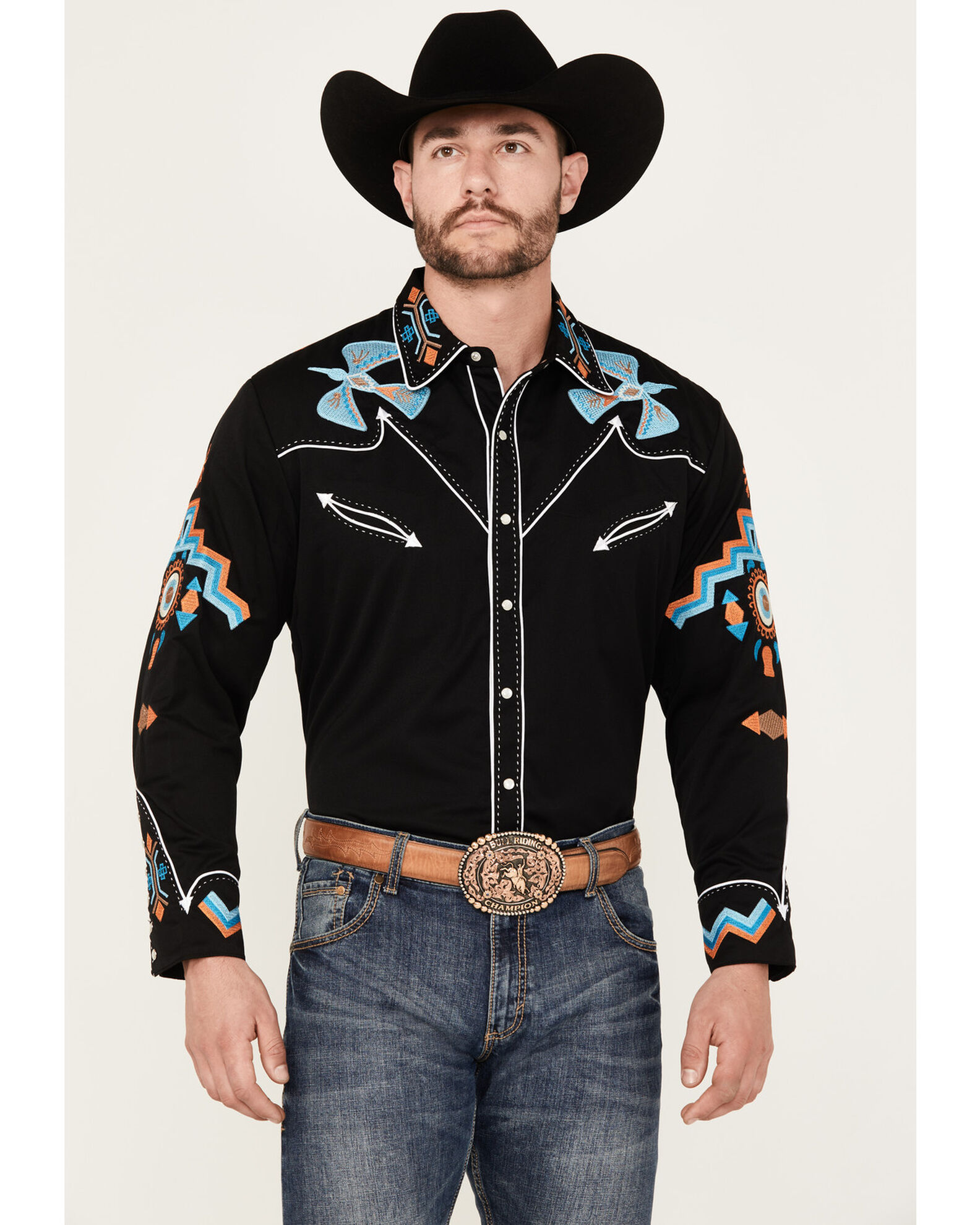 Scully Mens Phoenix Embroidered Western Shirt XL Black