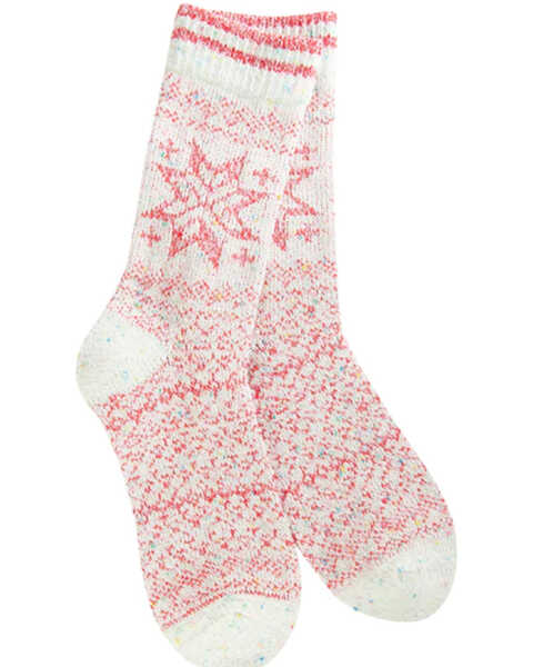 Image #1 - World's Softest Women's Weekend Holiday Confetti Crew Sock, Red, hi-res