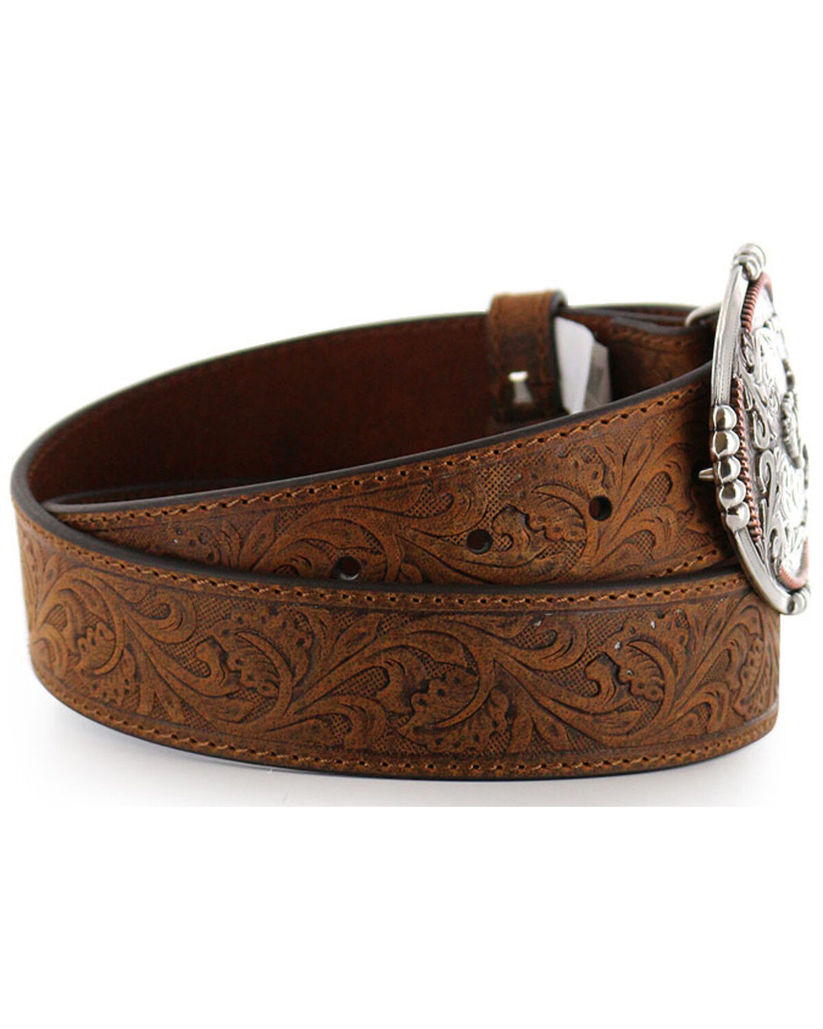 Image #2 - Cody James Men's Bronc Buckle Tooled Leather Belt, Tan, hi-res