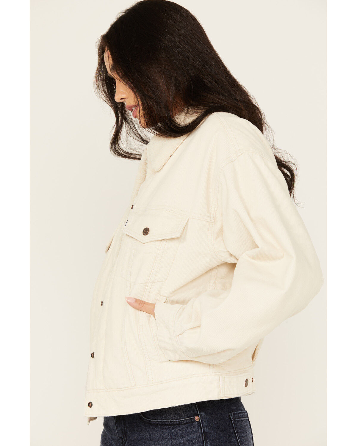 Image #2 - Levi's Women's 90's Corduroy Sherpa Trucker Jacket, Ivory, hi-res