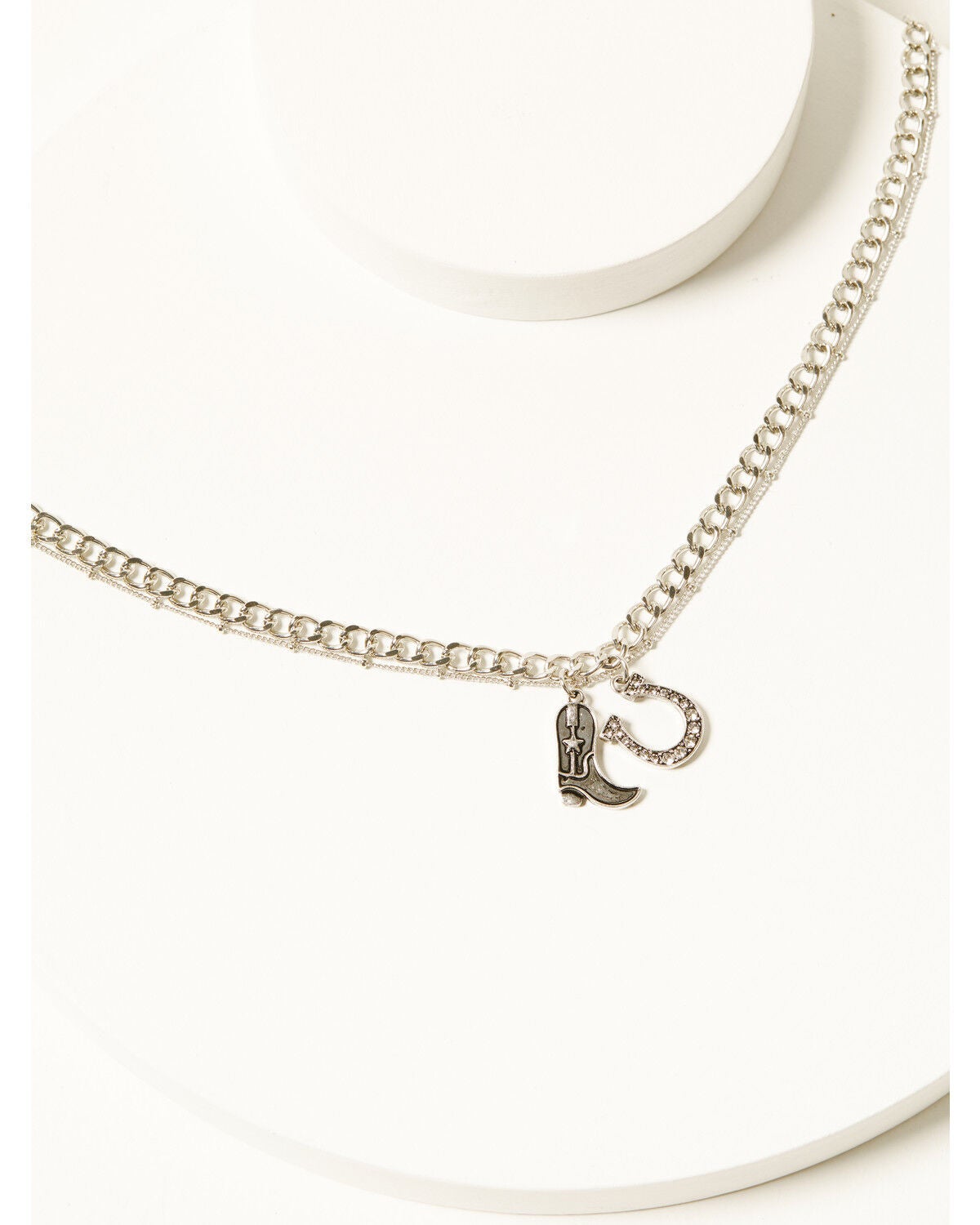 Image #1 - Shyanne Women's Boot and Horseshoe Charm Necklace, Silver, hi-res