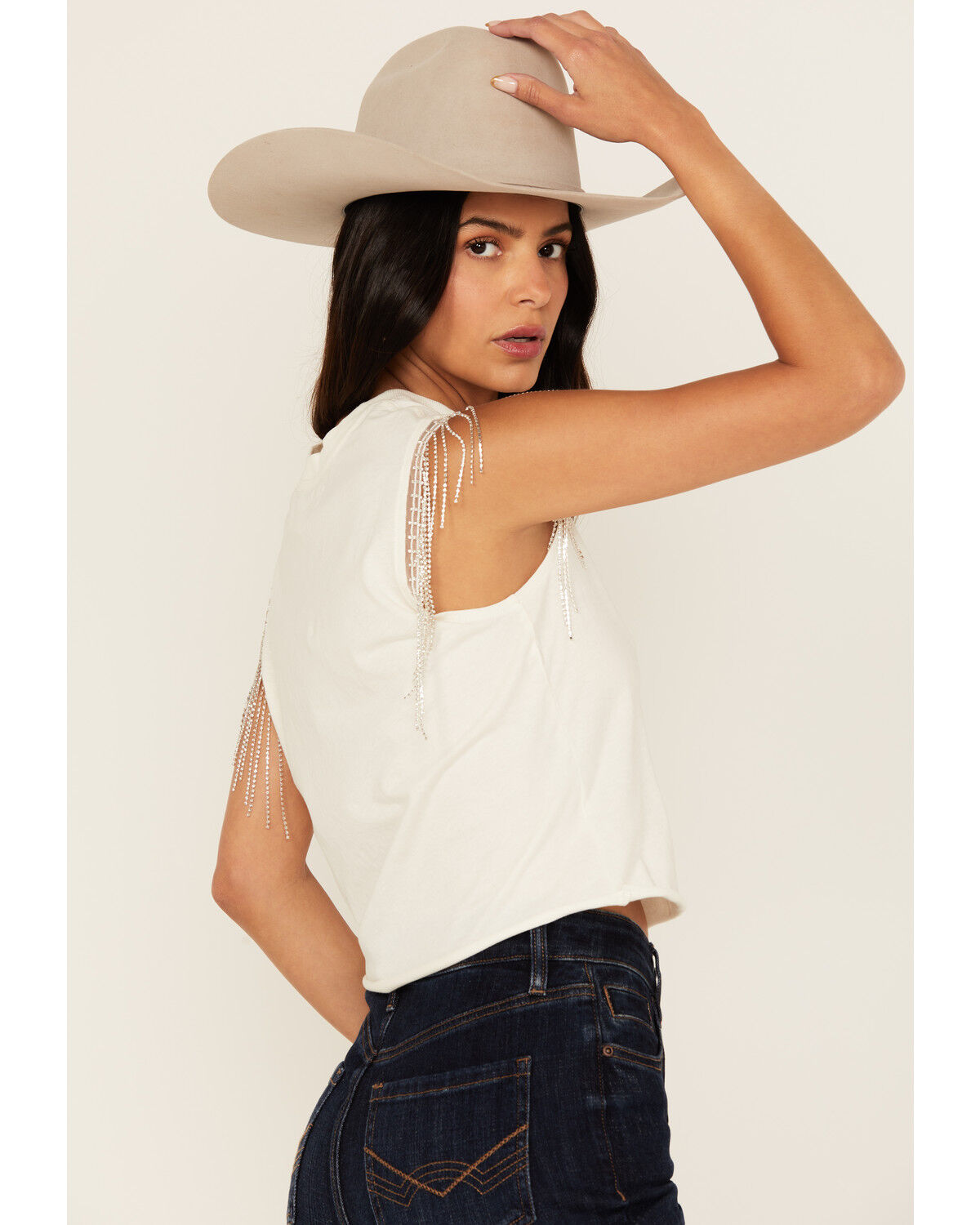 Image #4 - Idyllwind Women's Trailer Park Pretty Rhinestone Fringe Sleeveless Shirt, Ivory, hi-res