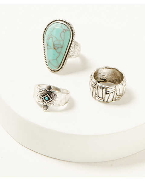 Shyanne Women's Large Stone Ring Set - 3 Piece , Turquoise, hi-res