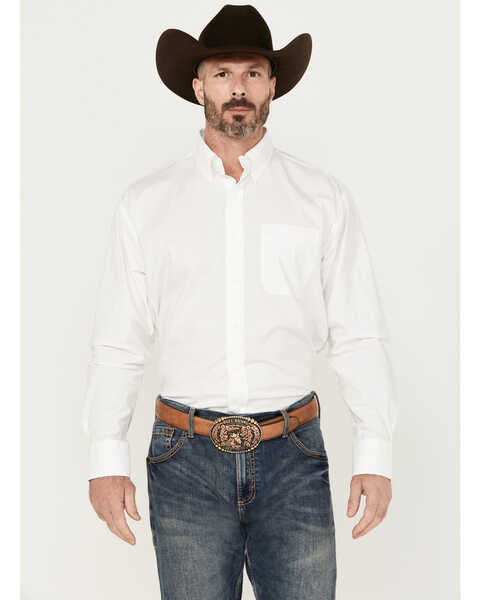 Image #1 - George Strait by Wrangler Men's Long Sleeve Button-Down Stretch Western Shirt - Tall , White, hi-res