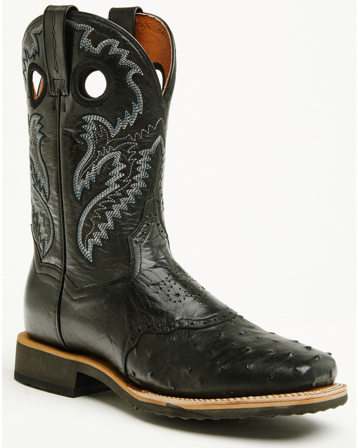 Image #1 - Dan Post Men's Exotic Full Quill Ostrich Martel Western Boots - Broad Square Toe, Black, hi-res