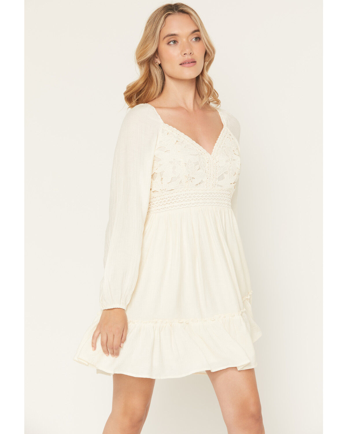Image #1 - Shyanne Women's Crochet Lace Long Sleeve Mini Dress, Cream, hi-res