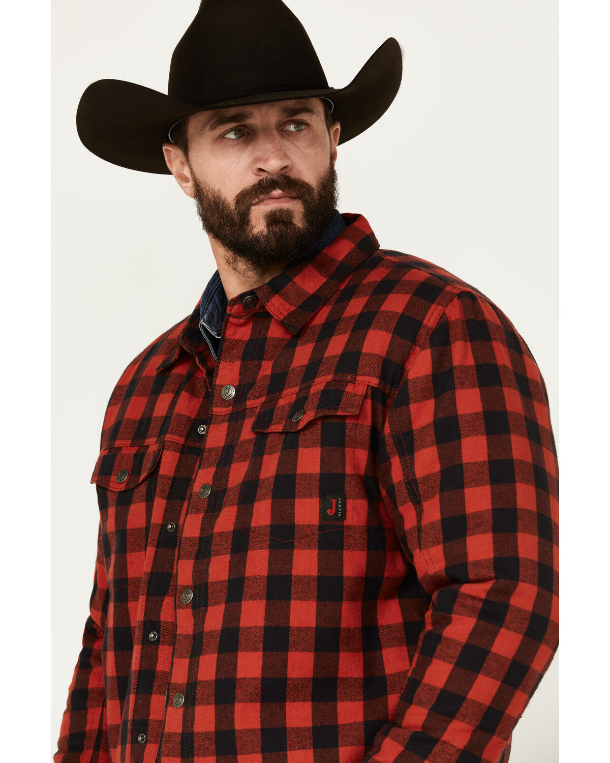 Image #2 - Justin Men's Jackson Buffalo Plaid Print Shacket, Rust Copper, hi-res