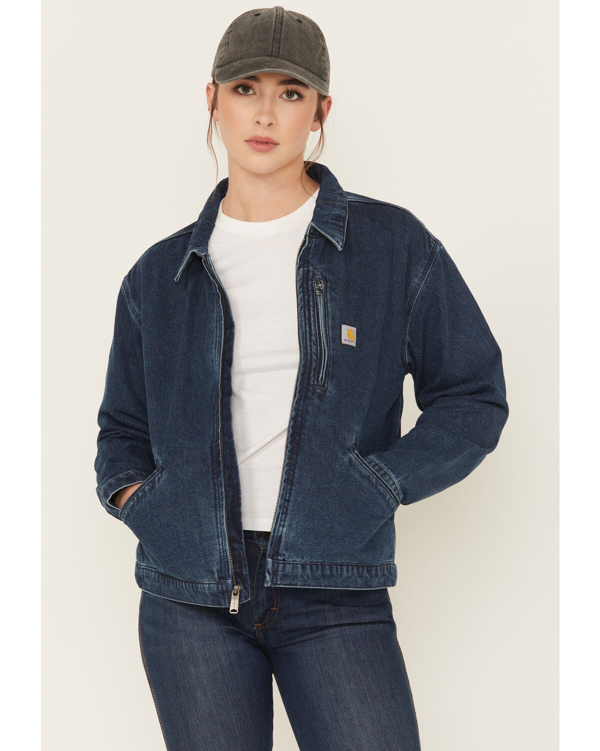Image #1 - Carhartt Women's Detroit Loose Fit Denim Jacket, Medium Blue, hi-res