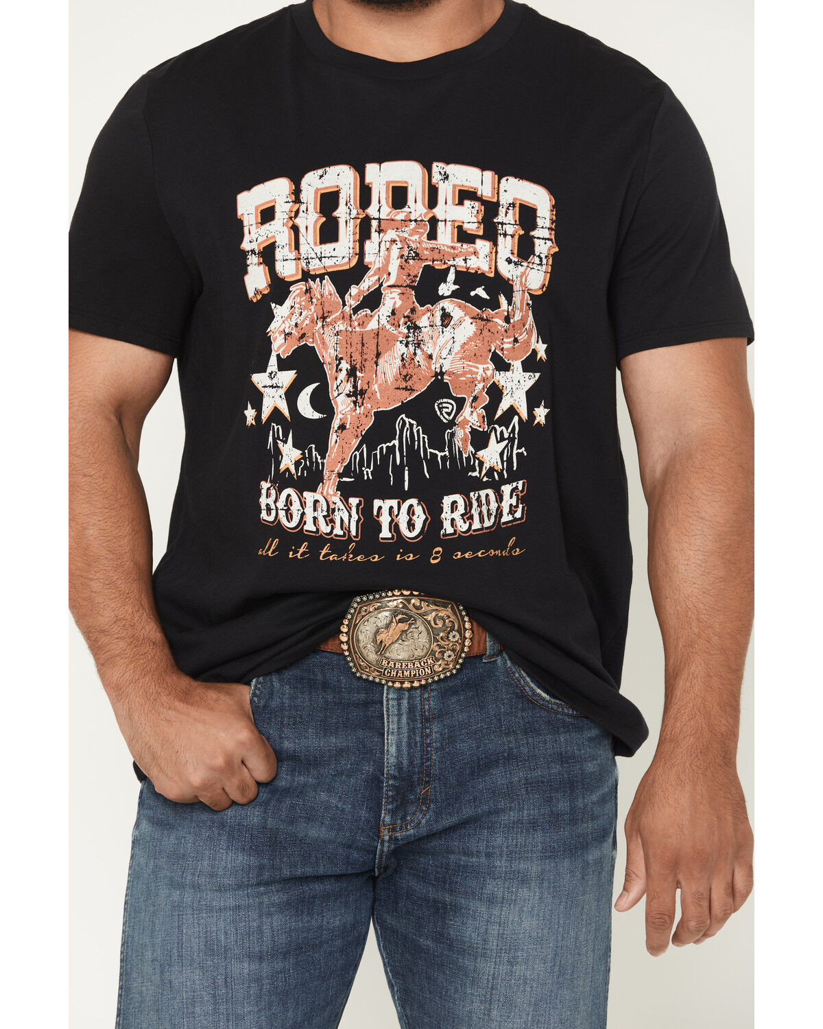 Image #3 - Rock & Roll Denim Men's Bronco Rider Short Sleeve Graphic T-Shirt, Black, hi-res