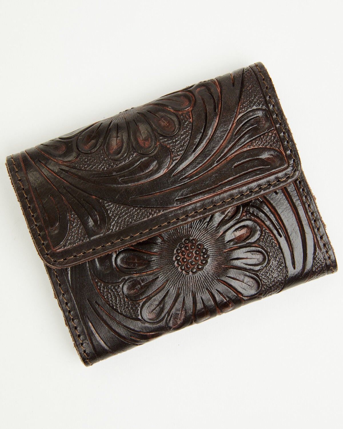 Shyanne Women's Briarwood Tooled Trifold Credit Card Wallet, Brown, hi-res