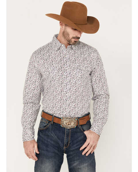 Image #1 - Wrangler 20X Men's Geo Print Long Sleeve Snap Western Shirt, White, hi-res