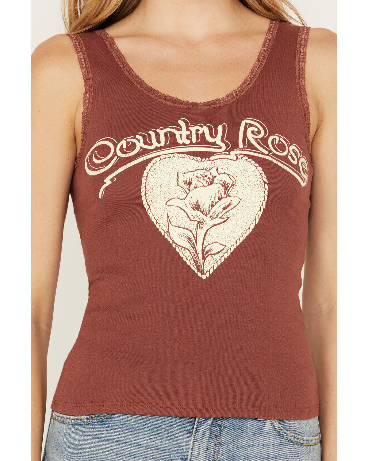 Image #3 - Bandit Women's Country Rose Lace Trim Graphic Tank, Rust Copper, hi-res
