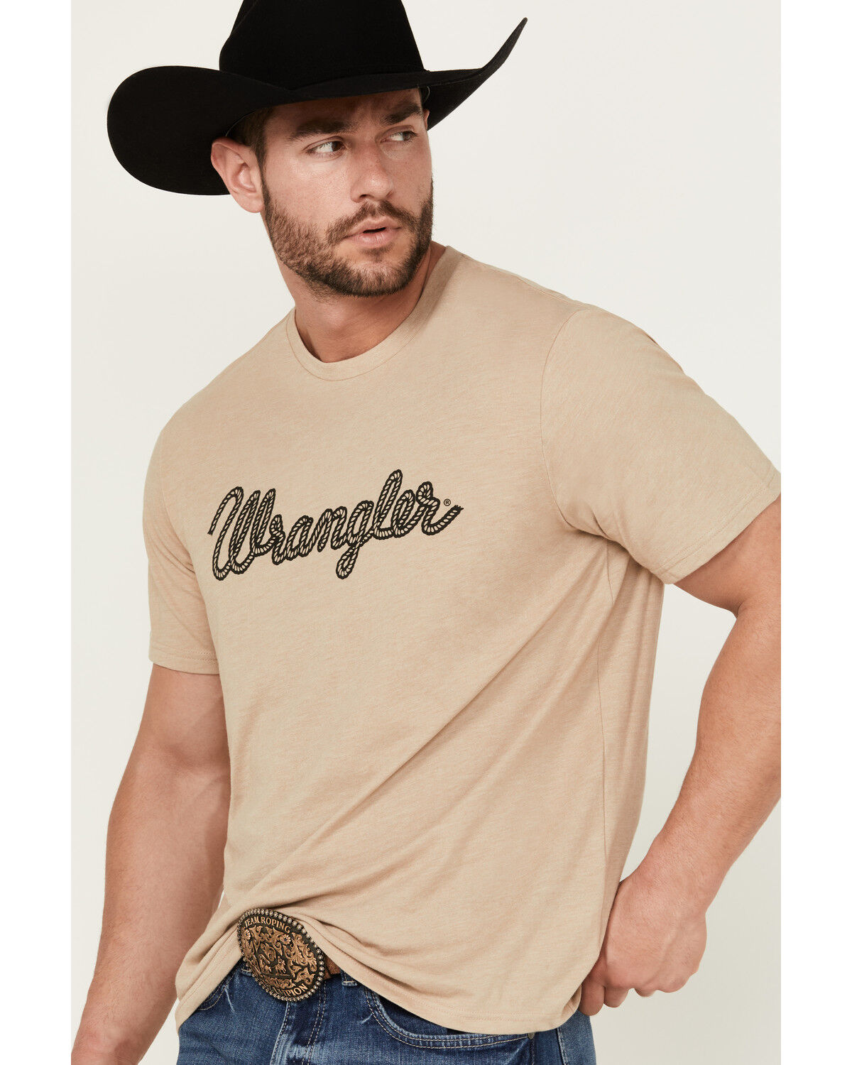 Image #2 - Wrangler Men's Rope Logo Short Sleeve Graphic Print T-Shirt, Tan, hi-res