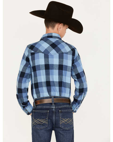 Image #4 - Cody James Boys' Plaid Print Long Sleeve Snap Western Flannel Shirt, Navy, hi-res