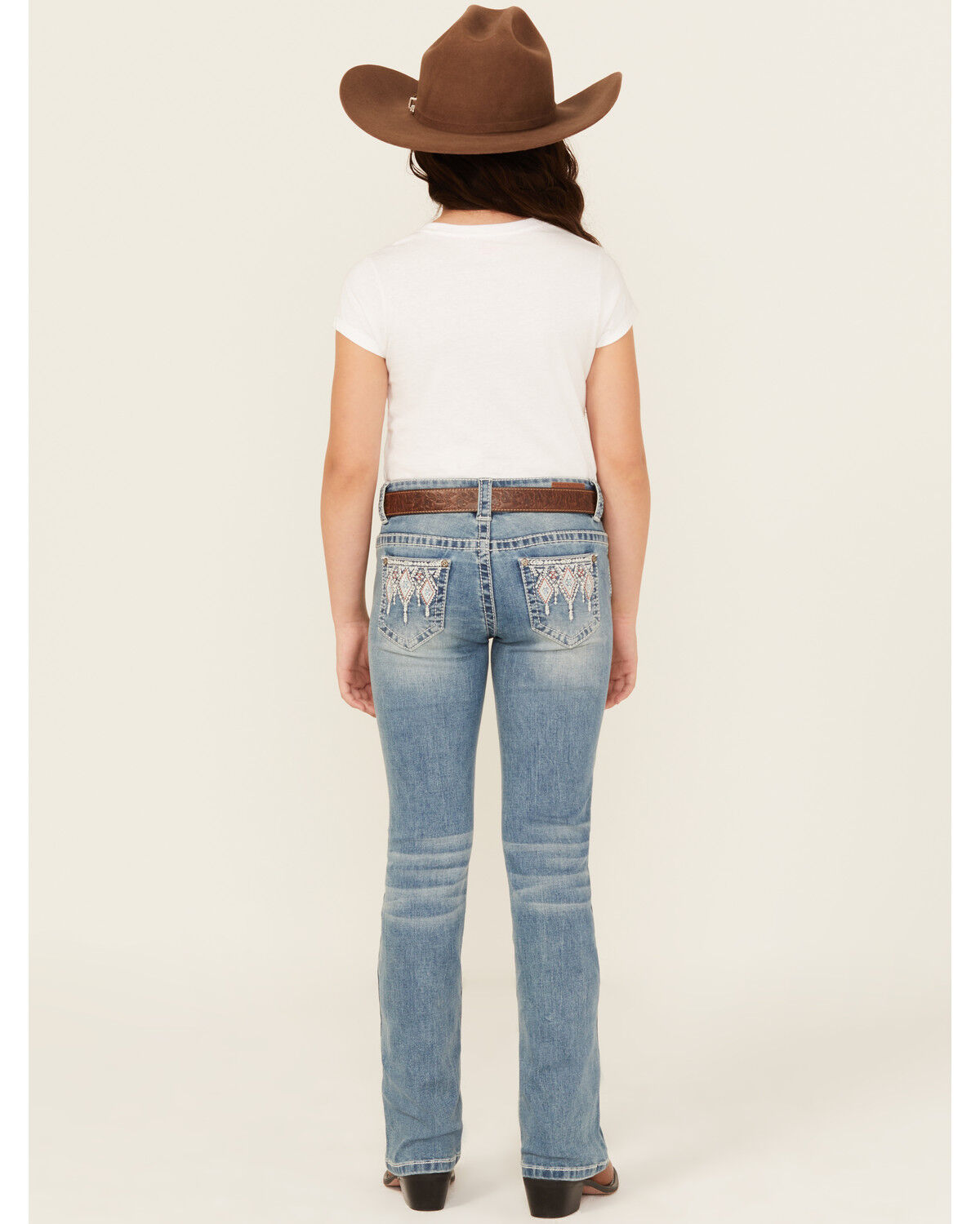 Image #3 - Shyanne Girls' Medium Wash Diamond Pocket Bootcut Stretch Denim Jeans, Light Wash, hi-res