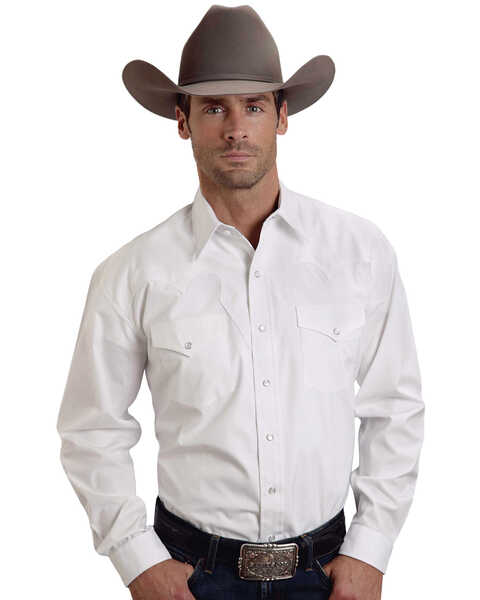 Stetson Men's White Solid Long Sleeve Western Shirt , White, hi-res