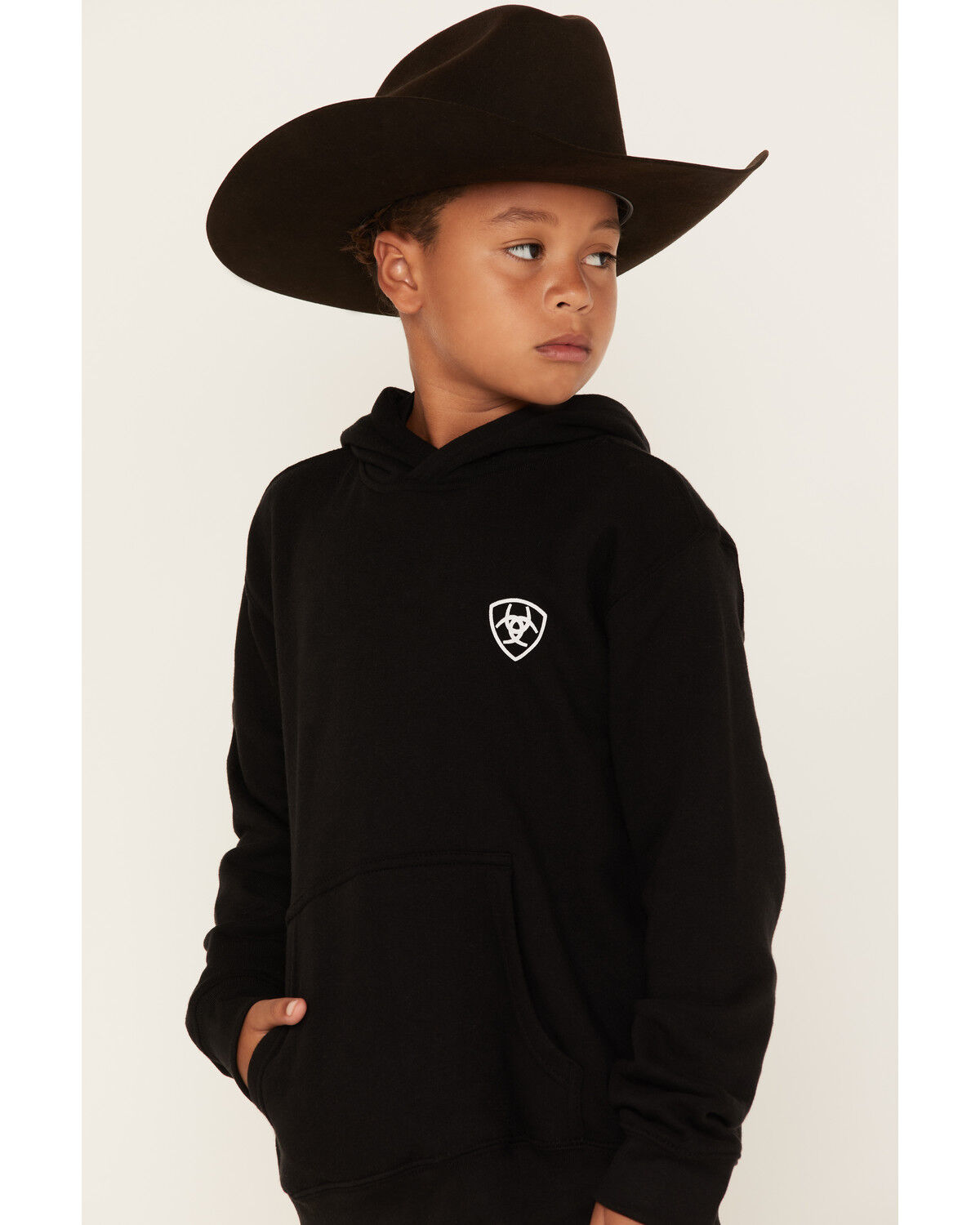 Image #2 - Ariat Boys' Mexico Flag Logo Graphic Hooded Sweatshirt, Black, hi-res