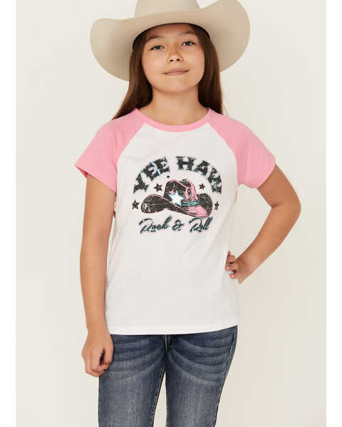 Rock & Roll Denim Girls' Yee Haw Short Sleeve Graphic Tee , Pink, hi-res