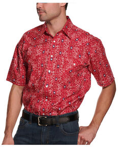 Rough Stock By Panhandle Men's Red Southwestern Paisley Print Short Sleeve Western Shirt , Red, hi-res