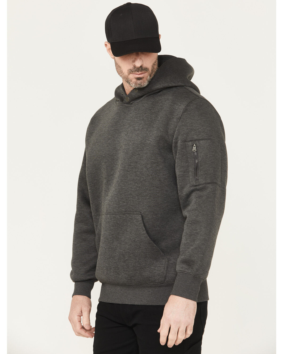 Image #2 - Thorogood Men's Snap Neck Hooded Sweatshirt, Charcoal, hi-res