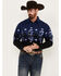 Image #1 - Panhandle Men's Cowboy Border Print Long Sleeve Snap Western Shirt, Blue, hi-res