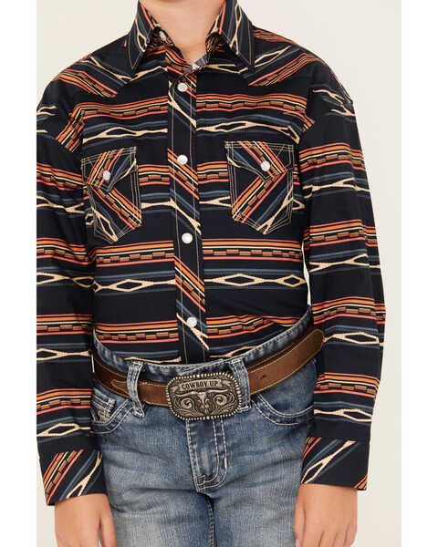 Image #3 - Rock & Roll Denim Boys' Southwestern Print Long Sleeve Snap Western Shirt, Peach, hi-res