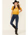 Image #2 - Very J Women's Mustard Circle Crochet Short Sleeve Crop Top, Mustard, hi-res