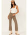 Image #1 - Cleo + Wolf Women's High Rise Plaid Print Flare Jeans, Brown, hi-res