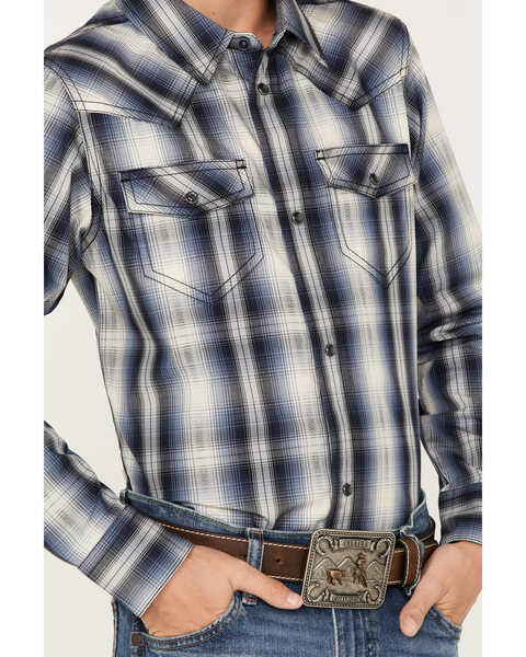 Image #3 - Cody James Boys' Plaid Print Long Sleeve Western Snap Shirt, Blue, hi-res