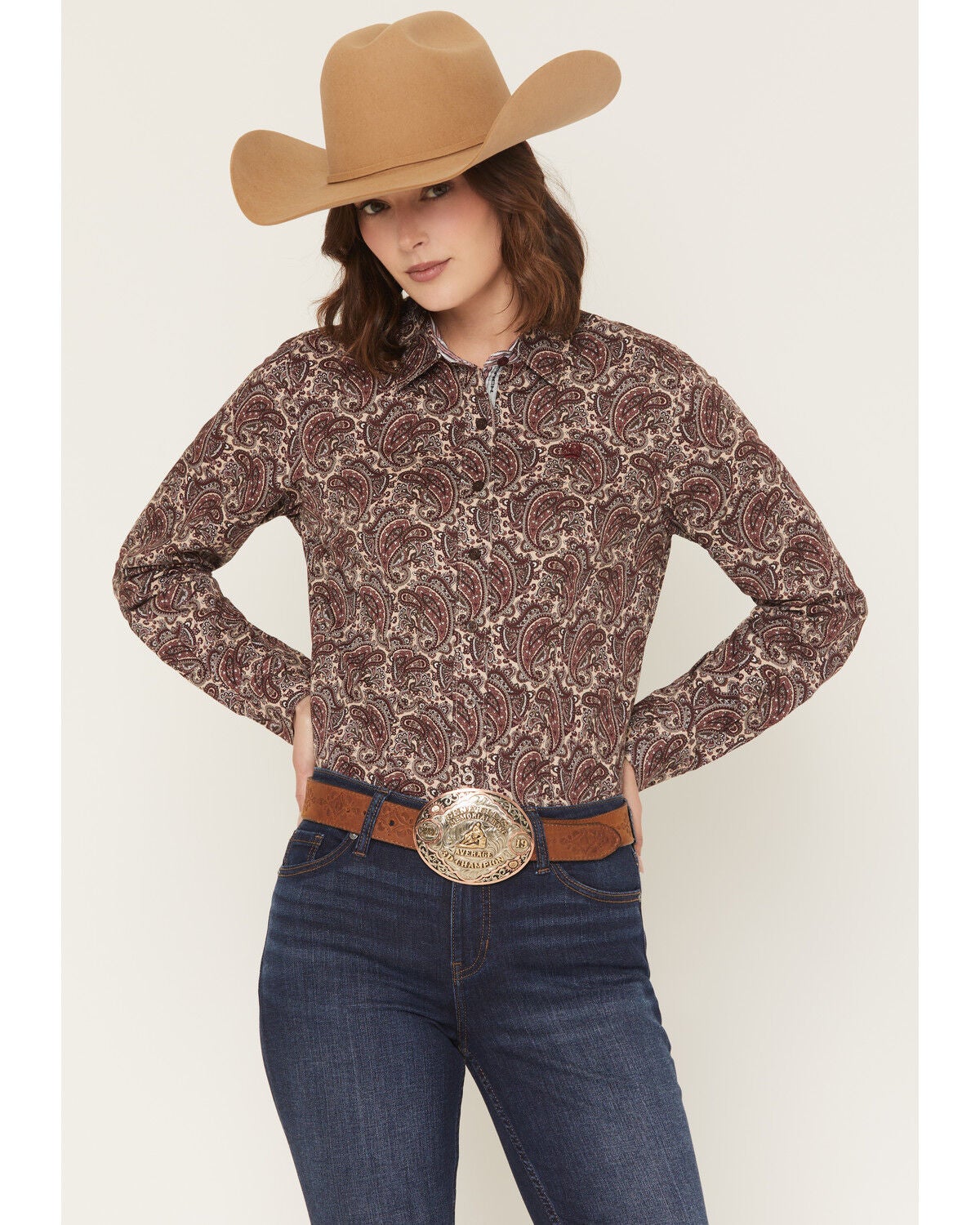 Cinch Women's Paisley Print Long Sleeve Button-Down Western Shirt, Multi, hi-res