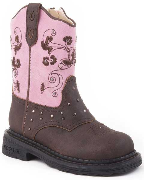 Roper Toddler Girls' Light Up Western Boots, Brown, hi-res