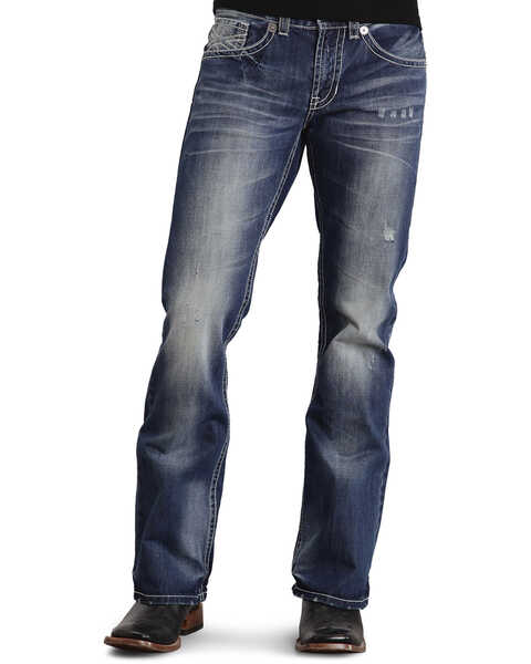 Stetson Rock Fit Bold X Stitched Jeans, Med Wash, hi-res