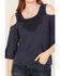 Image #3 - Shyanne Women's Solid Crochet Cold Shoulder Long Sleeve Shirt, Navy, hi-res