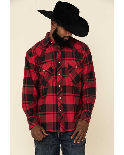 Resistol Men's Lumberjack Large Check Plaid Print Long Sleeve Pearl Snap Western Shirt , Red, hi-res