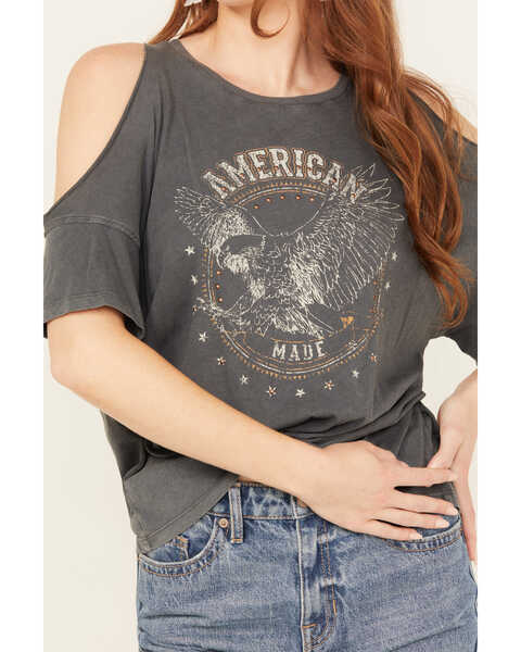 Image #3 - White Crow Women's American Eagle Cold Shoulder Graphic Tee, Charcoal, hi-res